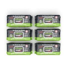 Crocodile Cloth Power Scrub - 6 Pack. 480 (15" x 10") Heavy Duty Cleaning Wipes. Safe on Skin & Multiple Surfaces. Infused with Aloe & Vitamin E. Textured, Large, Pre-Moistened & Absorbent.