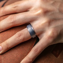 Saco Band Silicone Ring Wedding Band for Men - 8.8mm Width 2.3mm Thick (Dark Mettalic B - Size 8.5-9 (18.90mm))