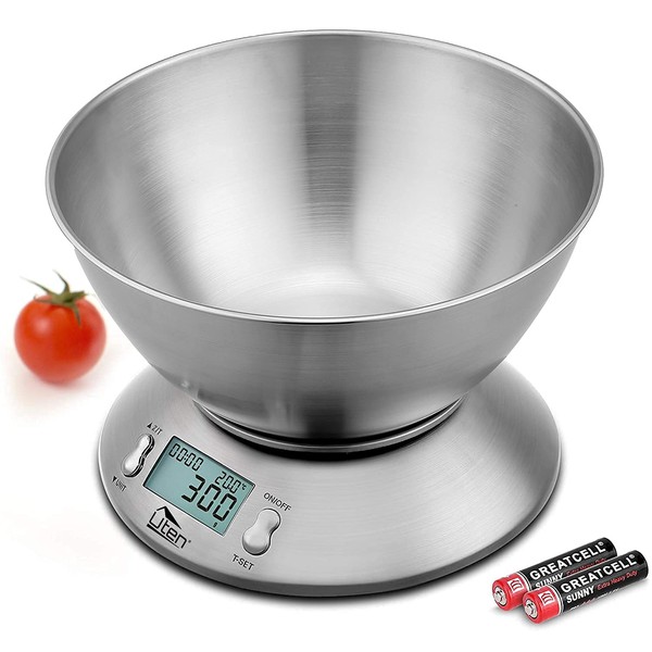Electronic Kitchen Scales, Uten Kitchen Digital Scale with Detachable Stainless Steel Bowl 11lb/5kg, with Ambient Temperature Sensor and Cuisine Precision Kitchen Scales