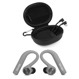 OXID AudioBuds True Wireless Bluetooth Headphones with Charging & Protective Case for Over 15 Hours Playtime - Unique Over-Ear Design Stays in Place While Running - Not Compatible with Android (Grey)