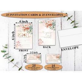 KFNER It’s a Girl Baby Shower Invitations Set, Sweet Girl Invitations with Envelopes, Spring Flowers Diaper Raffle Tickets and Book Request Cards, Floral Gender Reveal Party Supplies Decorations -08