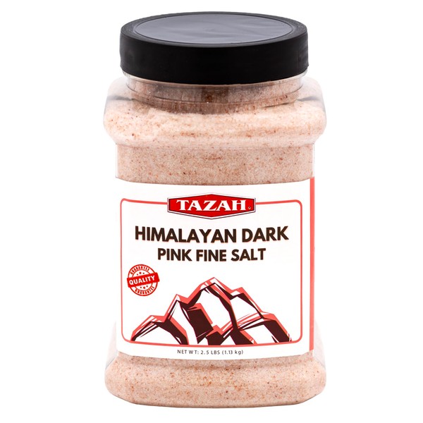Tazah Himalayan Pink Salt 2.5 Pounds Fine Pure Dark Pink Salt, non-refined with 84 Trace Minerals, Non-Gmo Halal Kosher Certified