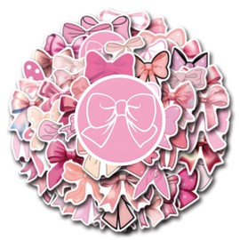 Coquette 55Pcs Pink Bow Stickers Pack - Cute Aesthetic Stickers for Journaling, Water Bottles, Laptops - Waterproof Vinyl Decals