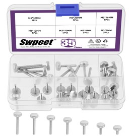 Swpeet 35Pcs 7 Sizes M36/8/10/12/16/20/30mm Nickel Plated Flat Knurled Head Fully Threaded Thumb Screws Assortment Kit