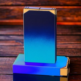 Butane Lighter, Dual Flame Lighter, Windproof, Refillable Butane Torch (No Gas) (Blue)