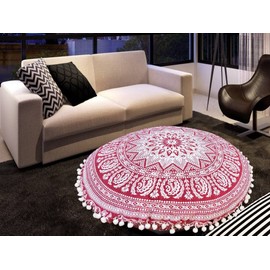 My Dream Carts Cushion “Cover Only” Large Cotton Hippie Floor Pillow Cover Decorative Round Bohemian Soft Pouf For Yoga Seating Pillowcase Decor Mandala Flower Print (22” Pillow Cover ,Without Filler)