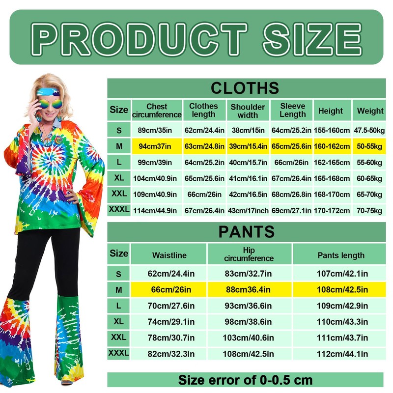 Jiuguva 17pcs 60s 70s Outfits for Women Hippie Costume Set