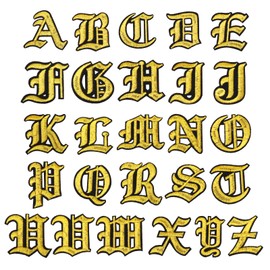 PATIKIL Old English Letter Embroidered Patch Applique, 26 Pcs Vintage Alphabet Sew on Iron on Decorative Patches a to Z for Repair Clothing Hats Jackets Backpack, 2" Lx2 W, Gold Tone