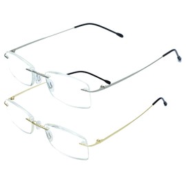 HIYANJN Rimless Readers Blue light proof reading glasses Women Men Anti Glare Filter Lightweight Eyeglasses (2-Pack,1.75)