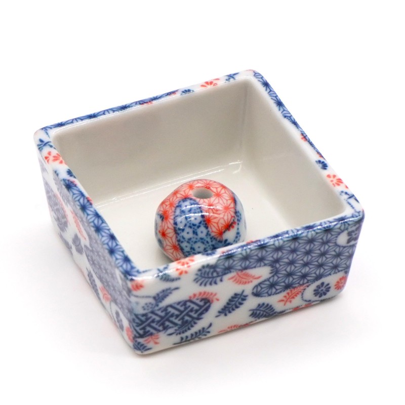 Square Incense Burner, Room Incense Burner, Kimono Pattern, Mino Ware,
