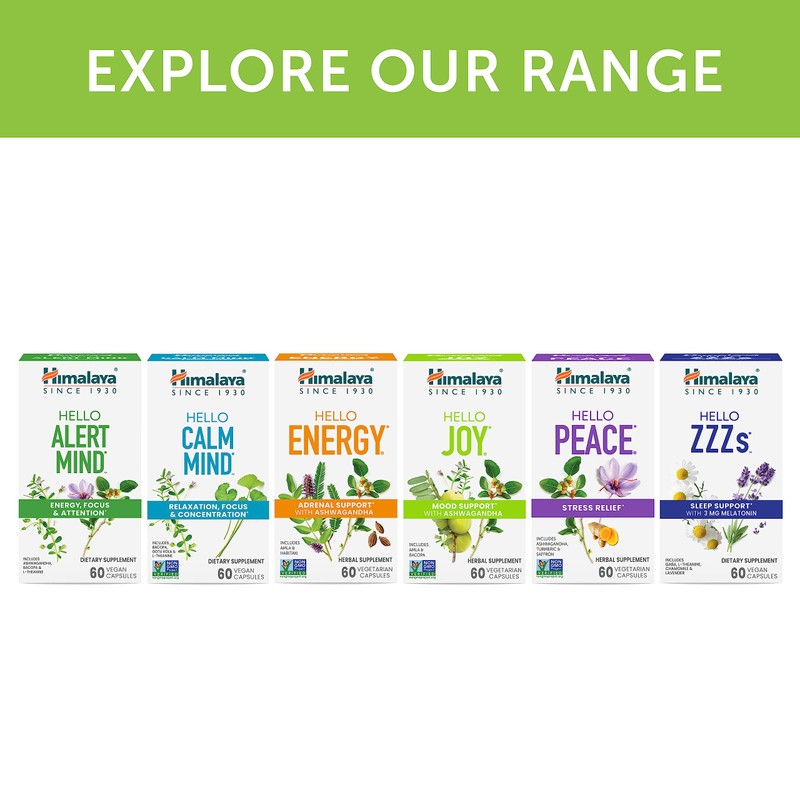 Himalaya Hello Joy Herbal Supplement, with Ashwagandha, Amla, Bacopa, Holy