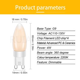 Ruiandsion 4W=40W T4 G9 Halogen Replacement, Dimmable 2200K, AC110-130V, for Wall Sconces Hallway Porch Landscape Lighting, 10-Pack