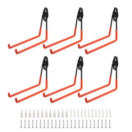 HARFINGTON 6pcs Garage Storage Hook 7.1" x 6.1" Metal Wall Mount Hanger Organizer Utility Garage Hook for Hanging Shed Ladder Chair Garden Lawn Tools Bikes Bulky Items, Orange