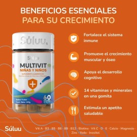 Súluu Multivitaminico Niños | Gomitas | Sistema Inmunológico Fuerte | Protección | Vitaminas Para Niños Inositol, Calcio, Magnesio, Yodo, Zinc, Vitami