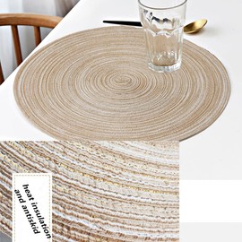Abuzhen Placemats,Round Placemats for Dining Table Set of 4, Woven Kitchen Table Mats Diameter 15 inch (Beige, 4)