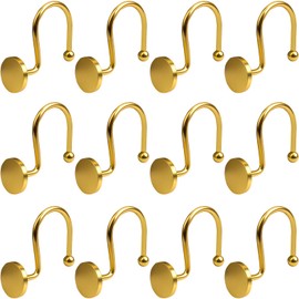 FKKFSS Sturdy Metal Shower Curtain Hooks丨Shower Rod Decorative Curtain Hooks, Rustproof Shower Curtain Rings, Round Curved Hooks Design, Suitable for Home Office Mall Hotel (Gold)