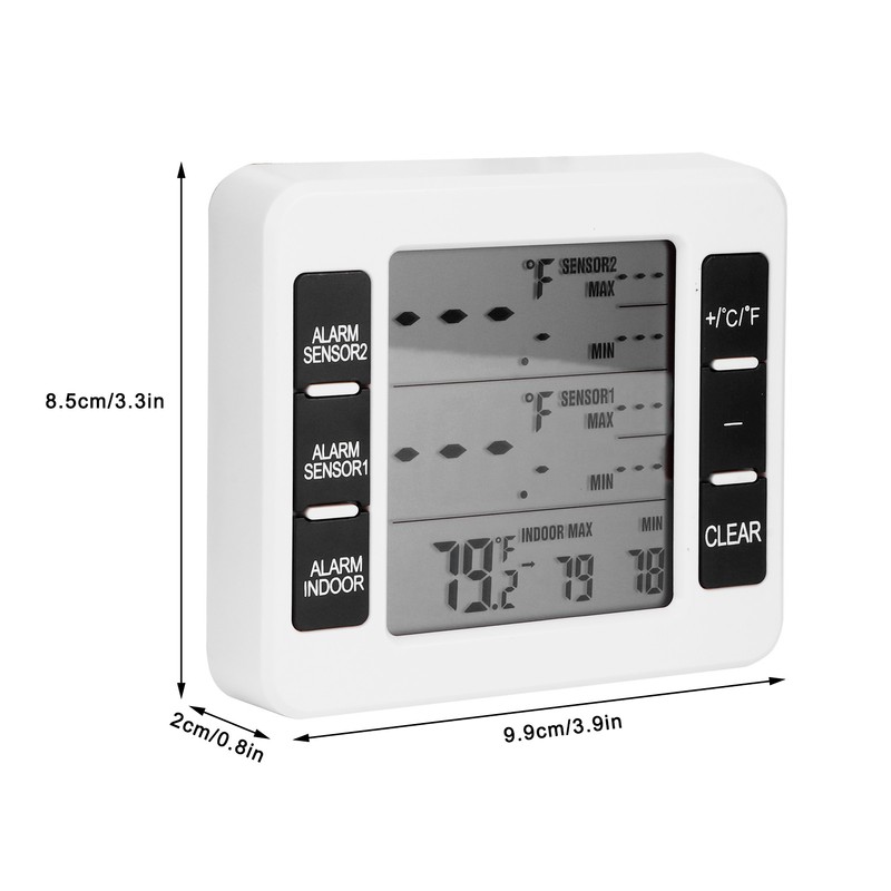 Refrigerator Thermometer Wireless Indoor LCD Digital Freezer Alarm Thermometerwith 2