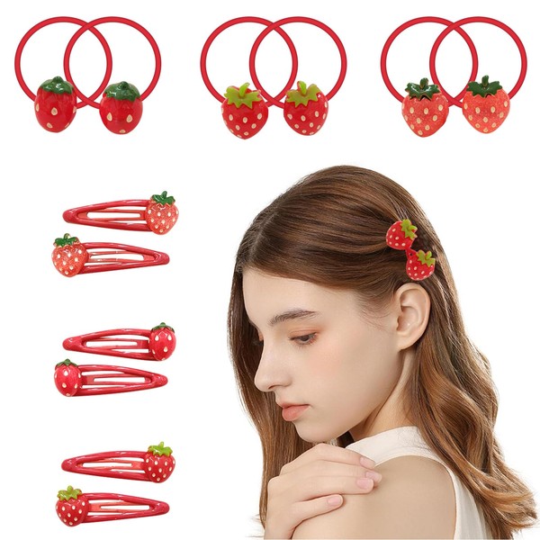 Strawberry Hair Clips,9PCS Red Snap Hair Clips,Hair Ties Set,Sweet Fruit