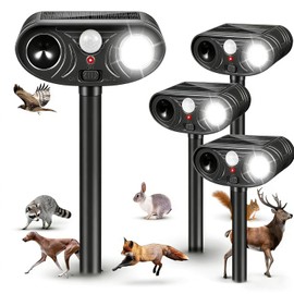 2026 Ultrasonic Solar Animal Repellent Outdoor 4 Pack,Sonic Fortress Pro Deer Repellent with Strobe Light, Waterproof Squirrel Cat Repellent Outdoor Rabbit Bird Raccoon Deterrent for Yard Garden Farm