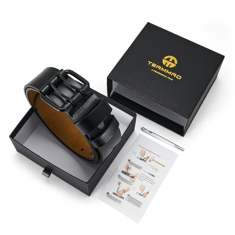 TEAMMAO Mens Belt Double Pin Buckle Leather Belts Big and