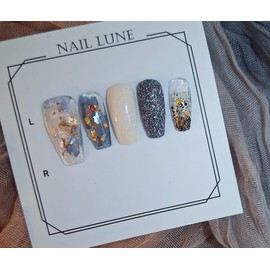 Dark gray version, fall in love with gold, handmade nails - I agree to the required reading (exchange, refund, and shipping) / 다크 그레이버전 골드에빠져봐 수제네일 - 필독사항(교환환불.발송)동의합니다