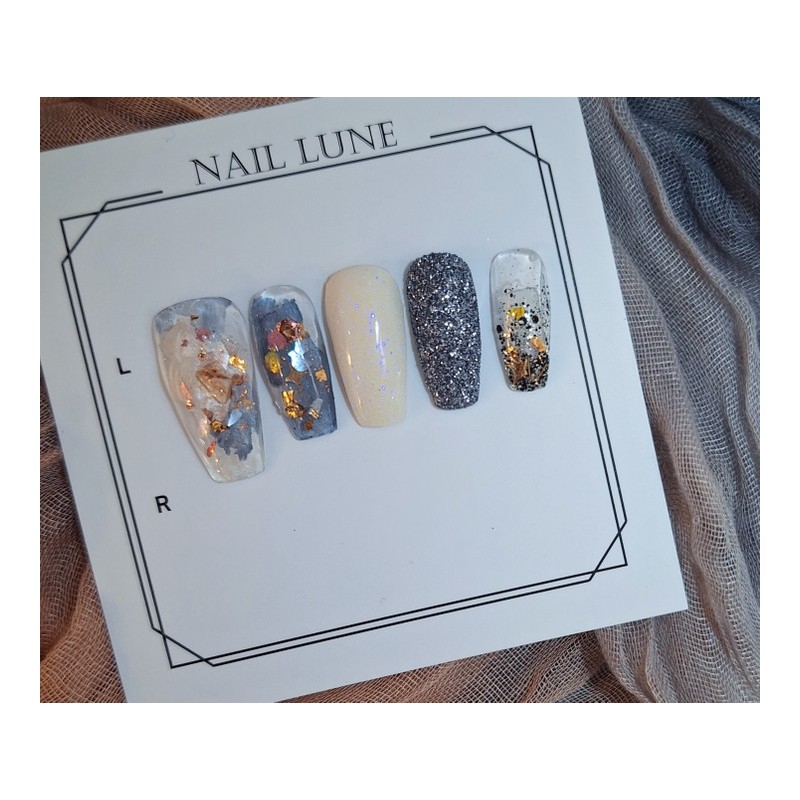 Dark gray version, fall in love with gold, handmade nails