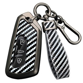 HIBEYO Smart Car Key Fob Cover for VW Volkswagen ID3 ID4 MK8 Golf 8 GTI Skoda Octavia Accessories with Keychian PVC Carbon Fiber Texture Key Case for Golf 8-White