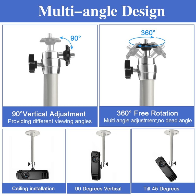 Amusingtao Adjustable Projector Ceiling or Wall Mount, Bracket 360°Swivel 90°Tilt