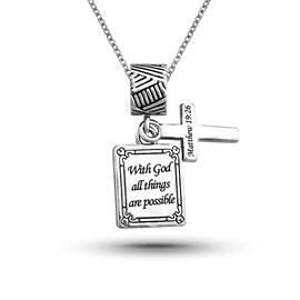 SBI Jewelry Holy Bible Cross Necklace Women With God all things are possible Pendant Dangle Family Christmas Birthday Anniversary