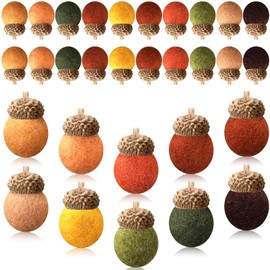 Tatuo 30 Pieces Fall Wool Felt Acorn Ornaments Autumn Felt Acorn Pom Balls Plush for DIY Crafts Thanksgiving Christmas Tree Hanging Ornaments Party Favors Farmhouse Mantel Wall Decor(Retro Colors)