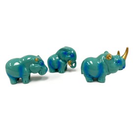 usamjtable Set of 3 Blue Animal Statues Rhinoceros Elephants Hippopotamus Wealth Lucky Figurine Home Decor Housewarming Gift