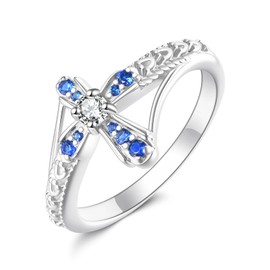 DAYLINLOVE Kreuz Ring für Frauen 925 Sterling Silber Glaubens Ringe Christlicher religiöser Schmuck Geschenke für Mama Großmutter Freunde (6)