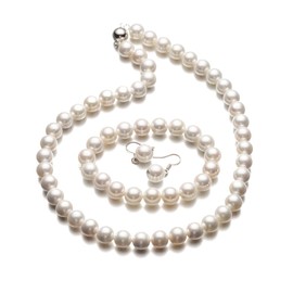 LUREME® Fashion Style Pearl Elastic Necklace Bracelet Dangle Earring Set-White(09000649-1)