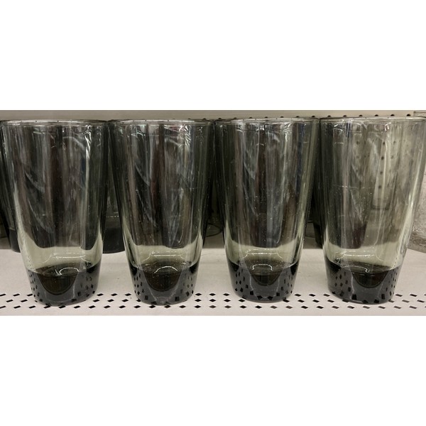 NWT Set 4 Water Glasses Smoky Blown Glass 16 Oz Tapered 6” Heavy Thick 1” Base