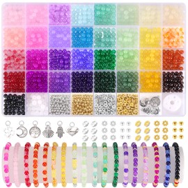 Funtopia 1436pcs 6mm Glass Beads for Bracelets, 34 Colors Crystal Beads for Jewelry Making, Round Glass Beads for DIY Earrings Necklace Crafts with Spacer Beads and Charms, Solid and Gradient Colors