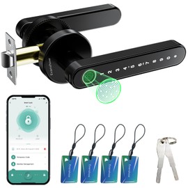 Evanshow Smart Door Lock with Knob, Keyless Entry Door Locks with Handle, Fingerprint Door Knob for Bedroom/Front Door/Apartment,Generate Passcode Remotely