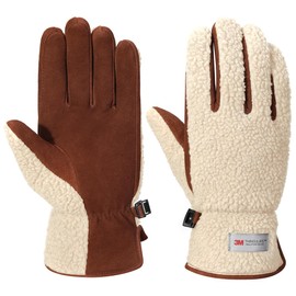 Harssidanzar Men's Sherpa Gloves Thermal Outdoor Gloves Thinsulate Lined for Winter SM041US,Beige/Light Brown,Size L