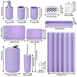 XLHOMO 24 PCS Purple Bathroom Accessories Set with Shower Curtain and Rugs, Bathroom Sets with Extra Soft and Absorbent Bath Rugs Shower Curtain Bathroom Accessory for Bath