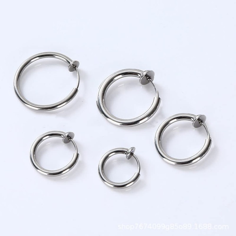 Elicola 5 Pairs Clip On Earrings Stainless Steel Hoop Earrings
