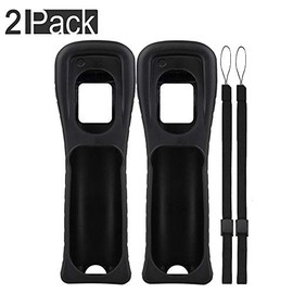Lactivx 2X Wii Silicone Case Cover with Wrist Strap for Wii Remote Controller (Black)