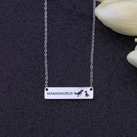 bobauna Mamasaurus and Babysaurus Dinosaur Bar Necklace Sweet Family Jewelry Gift for Mother New Mom (Mama and 1 Baby)