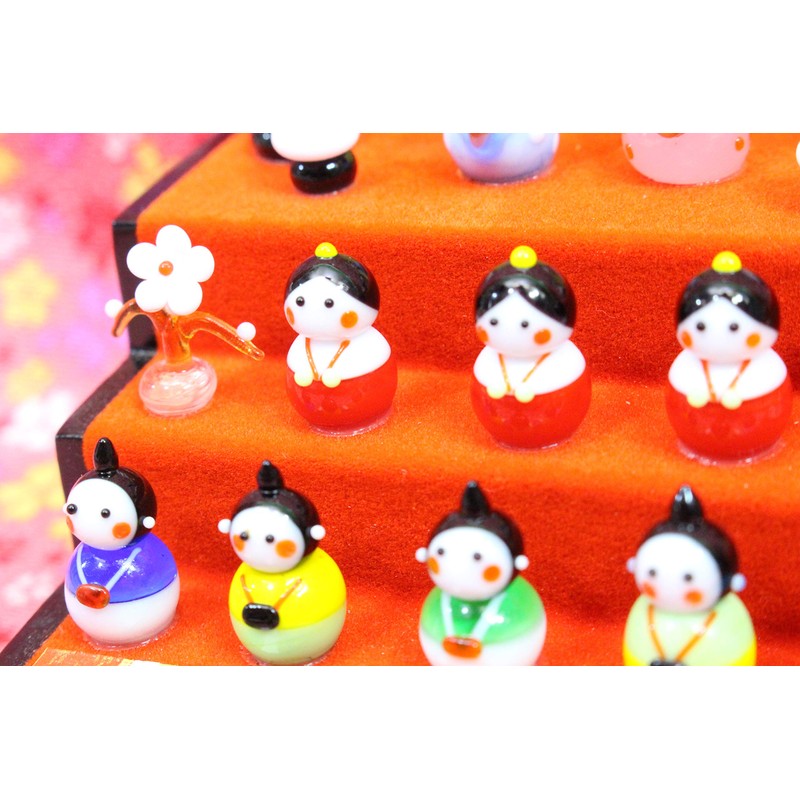 かわいい おひなさま 手作り ガラス細工 春の豆雛 三段飾り