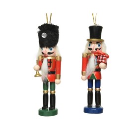 2 x Traditional Wooden Christmas Nutcracker SOLDIER Christmas Tree Baubles - Red, Green, Blue, Black - 12.5 cm