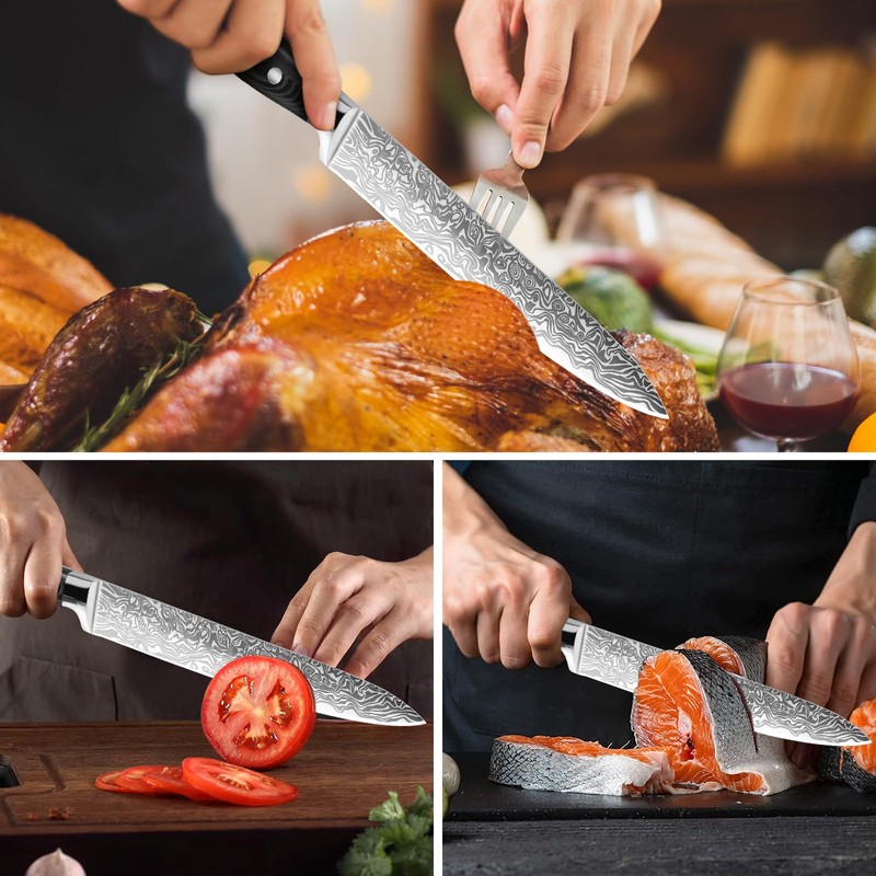 MOSFiATA 8 inch Carving Knife，Stainless Steel Brisket Slicing Knife for
