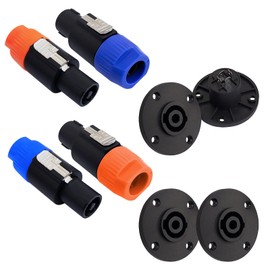 8-Pack-Audio-Lautsprecher-Stecker-Kit, mit 4x 4-Pol-Lautsprecher-Stecker und 4Pcs 4-Pol-quadratischer weiblicher Panel-Mount-Sockel NL4FC, NL4FX, NLT4X, NL2FC, NA4LJ, NA4LJX