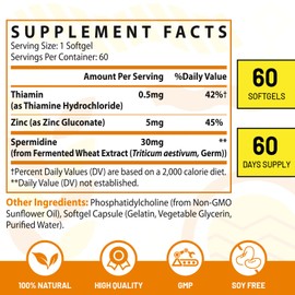 30mg Spermidine Supplement for Men & Women, High Absorption, More Potent Than Spermidine 3HCL - for Cellular Renewal, Longevity & Cognitive, Fermented Wheat Germ Extract, Pure & Natural, 120 Softgels