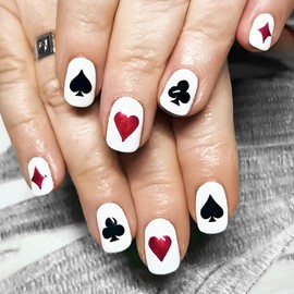 Short Square Valentines Heart Press on Nails Red Love Heart Acrylic Fake Nails 24Pcs Glossy Red Love Hearts False Nail Clubs Stick on Nail Romantic Gift for Coquette Women Girls