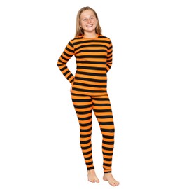 Gir'ls Oh So Soft Leggings Black and Orange Stripes Medium