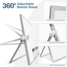 Double-Sided Desktop Dry Erase Whiteboard with Stand, 16" x 12" Portable Magnetic White Board, Monthly Whiteboard Calendar with 8 Markers, 4 Magnets, 1 Eraser, Perfect for Home, School, Office