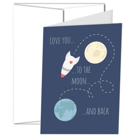 TLC Safety By Design Love You to the Moon and Back Rocket 5”x7” greeting card with envelope - encouragement, birthday, anniversary, thinking of you, gender neutral (Qty. 1)